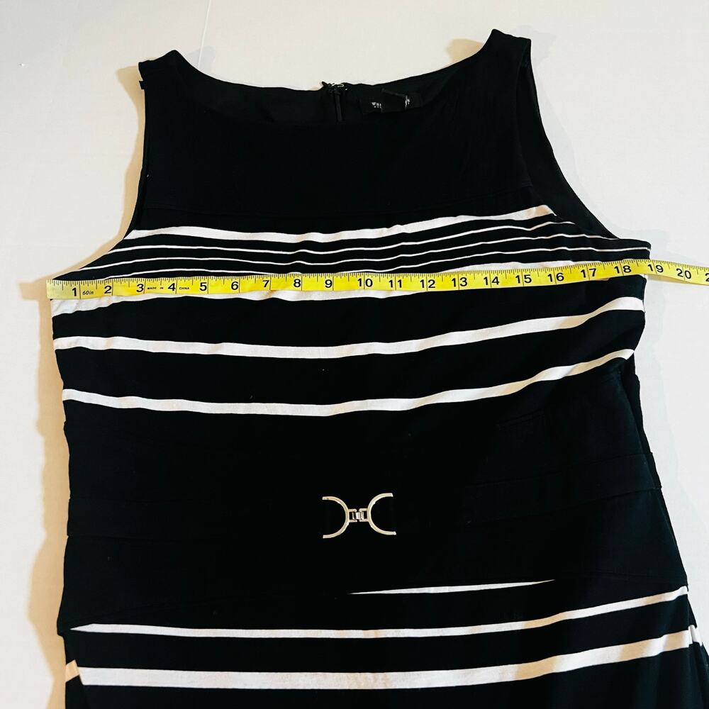 White House Black Market Strjped Sleeveless Dress Size 12 Black Cream - Picture 4 of 6